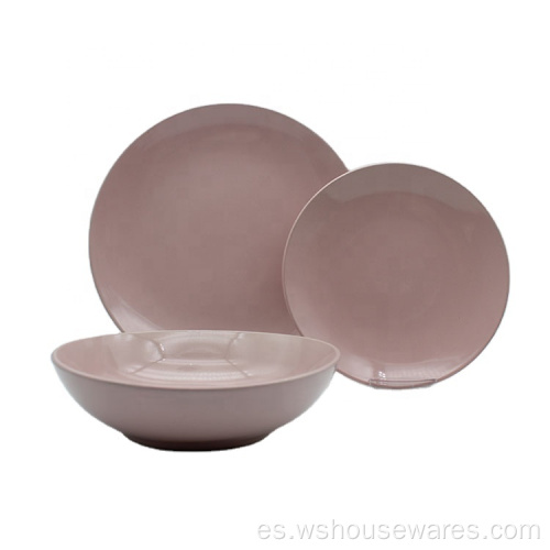 Cena de plato redondo rosa al por mayor set de cerámica de cerámica